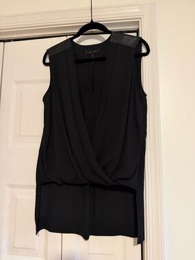 BCBGMaxAzria Black Sleeveless Blouse with Faux Leather Shoulders